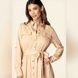 Bebe Khaki Utility Shirt Dress